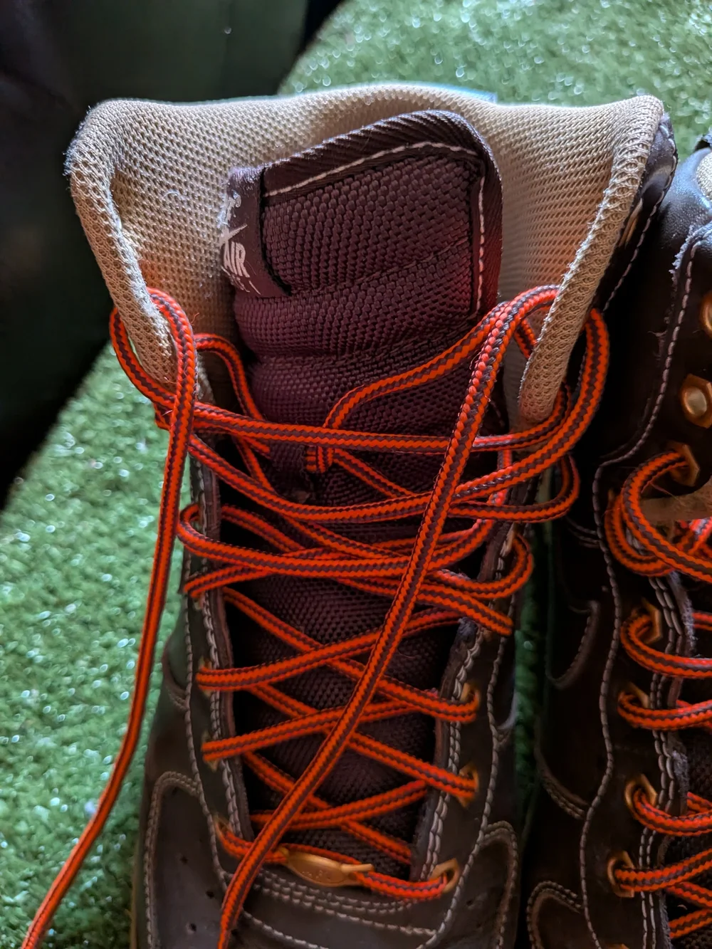 Nike Air Force 1 Men’s Brown High-Top Boots with Orange Laces